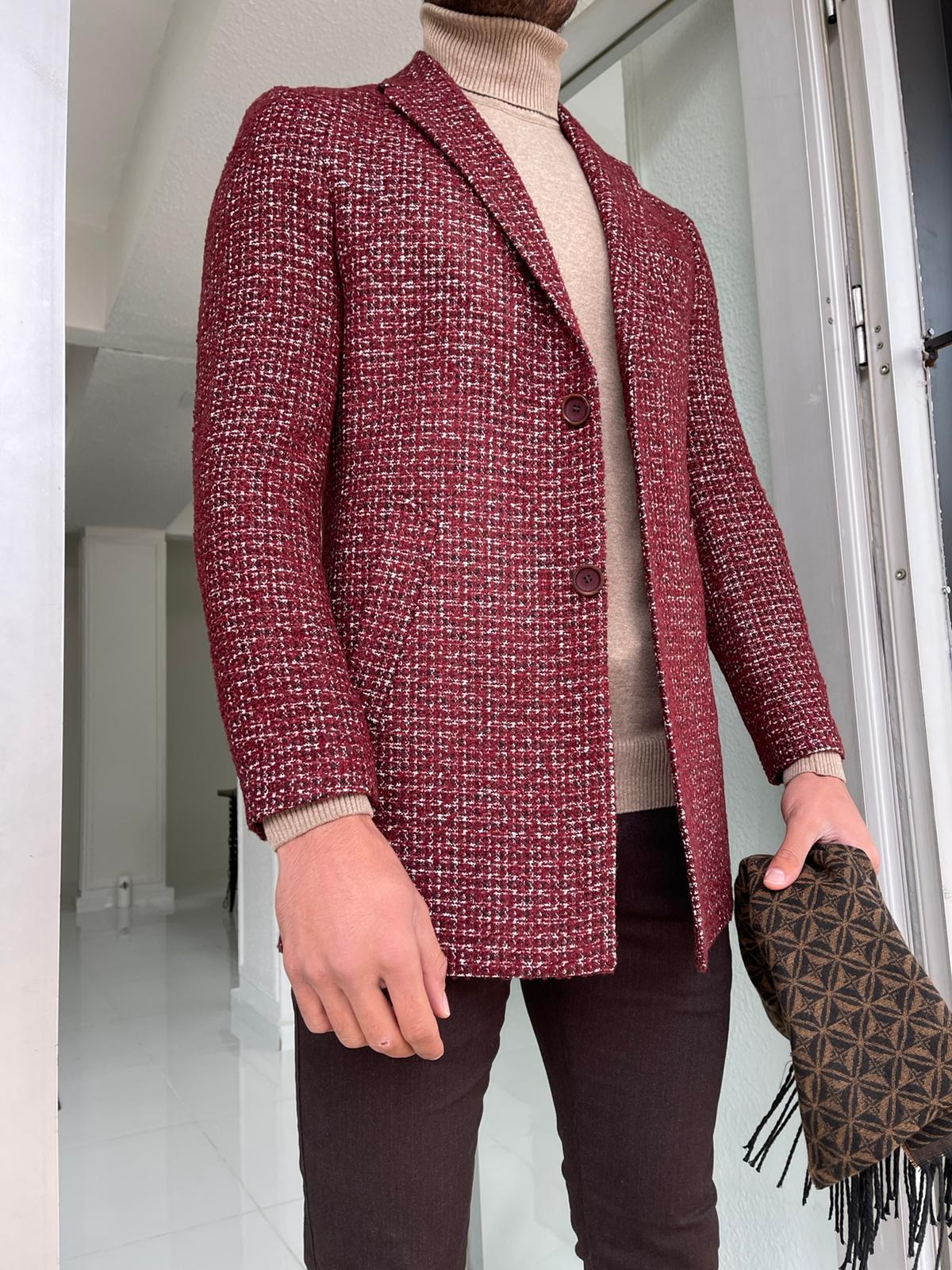 Hamilton Claret Red Patterned Slim Fit Coat