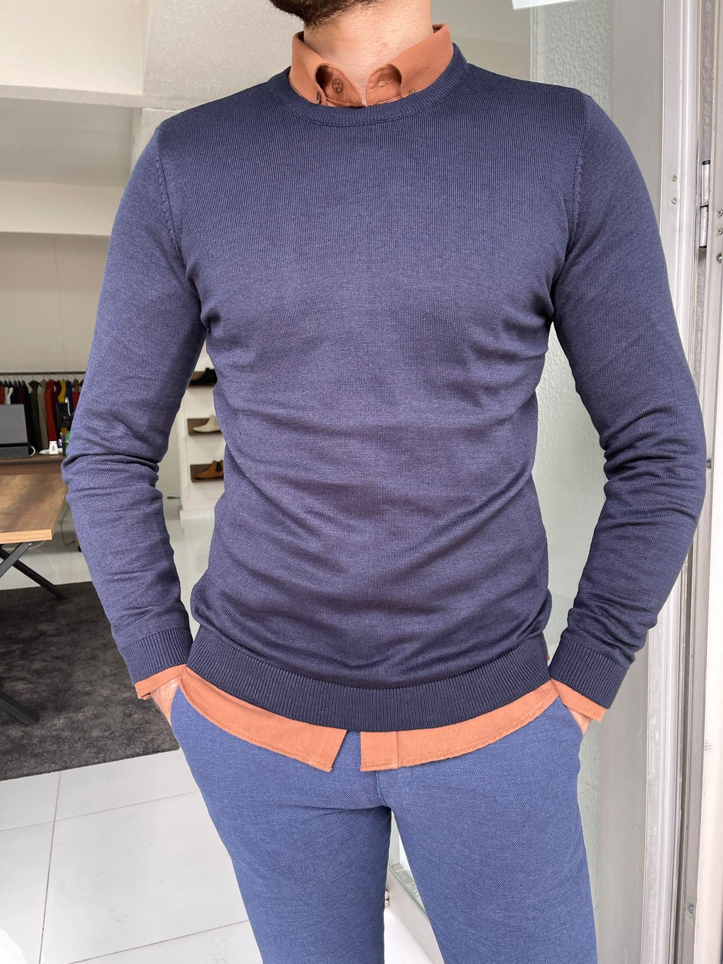 Jake Navy Blue Slim Fit Sweater