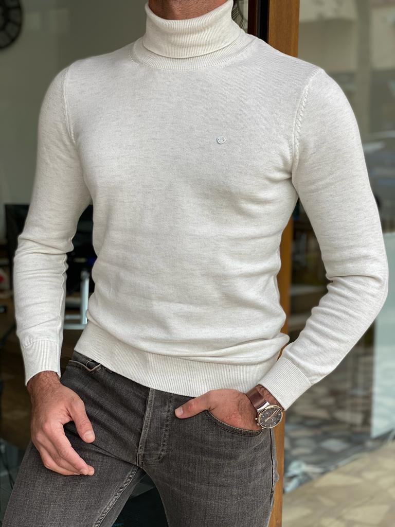 Detroit White Turtleneck Sweater