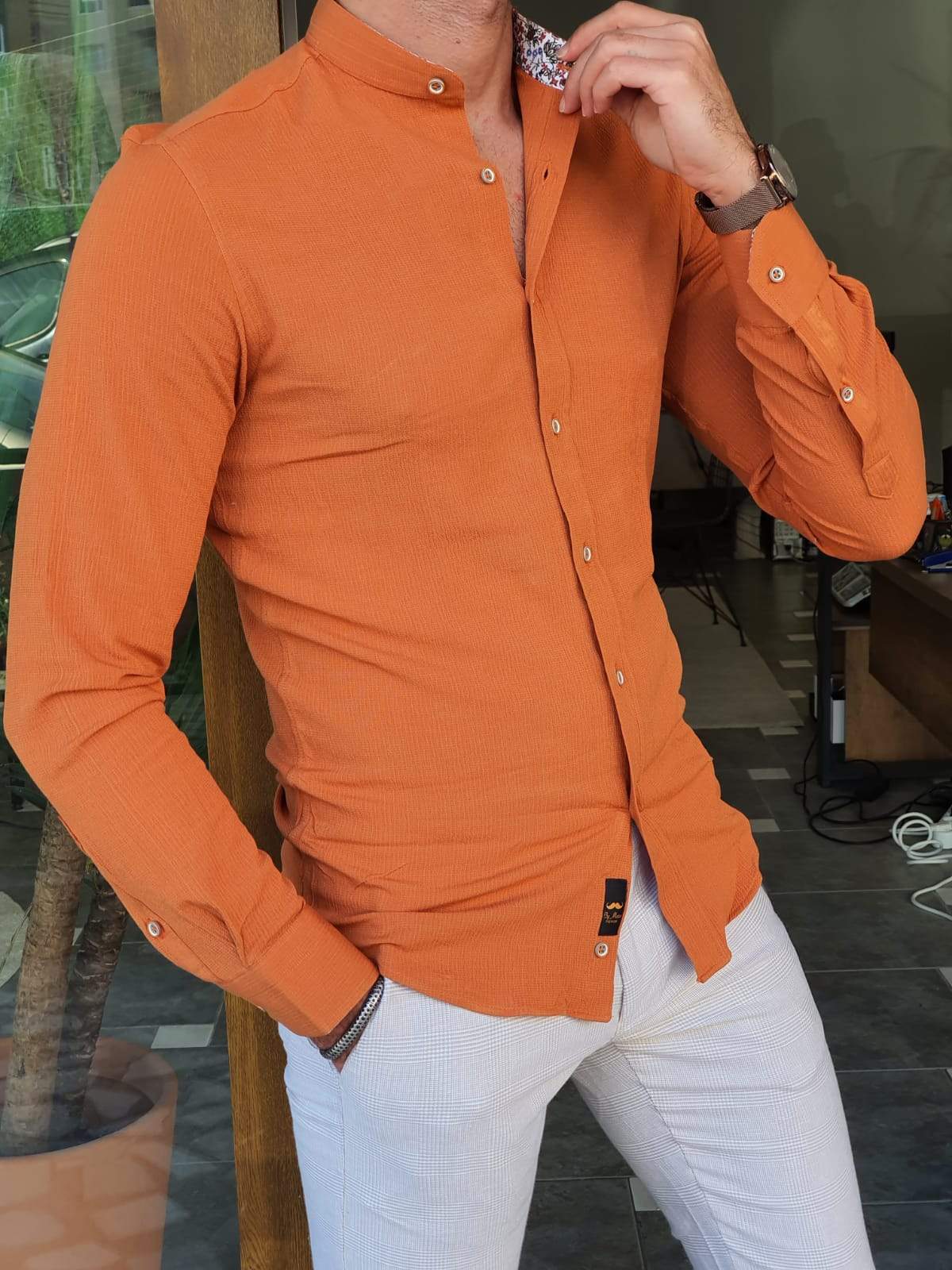 Varese Orange Patterned Slim Fit Shirt