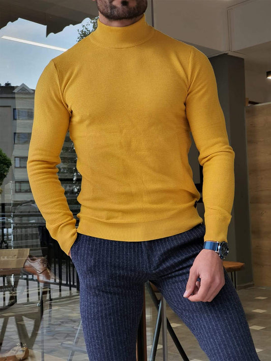 Ascona Yellow Patterned Turtleneck Knitwear