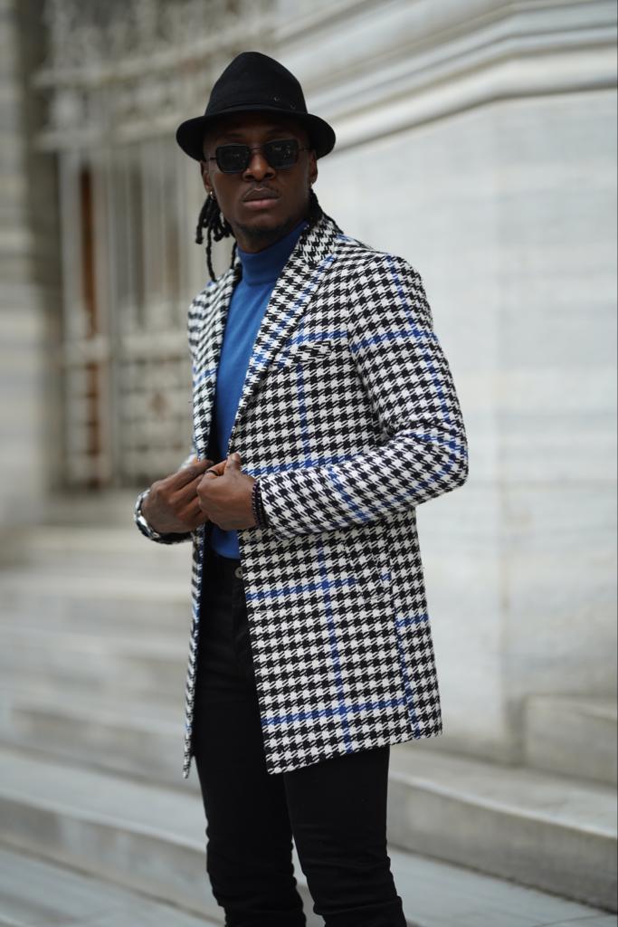 Venice Gray Plaid Slim Fit Coat