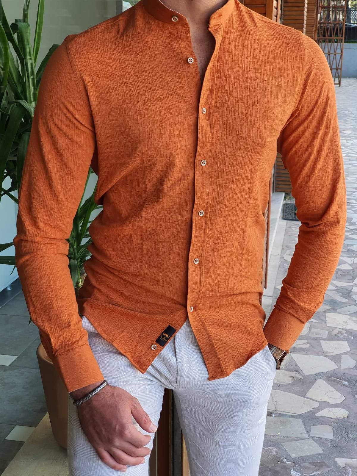 Varese Orange Patterned Slim Fit Shirt