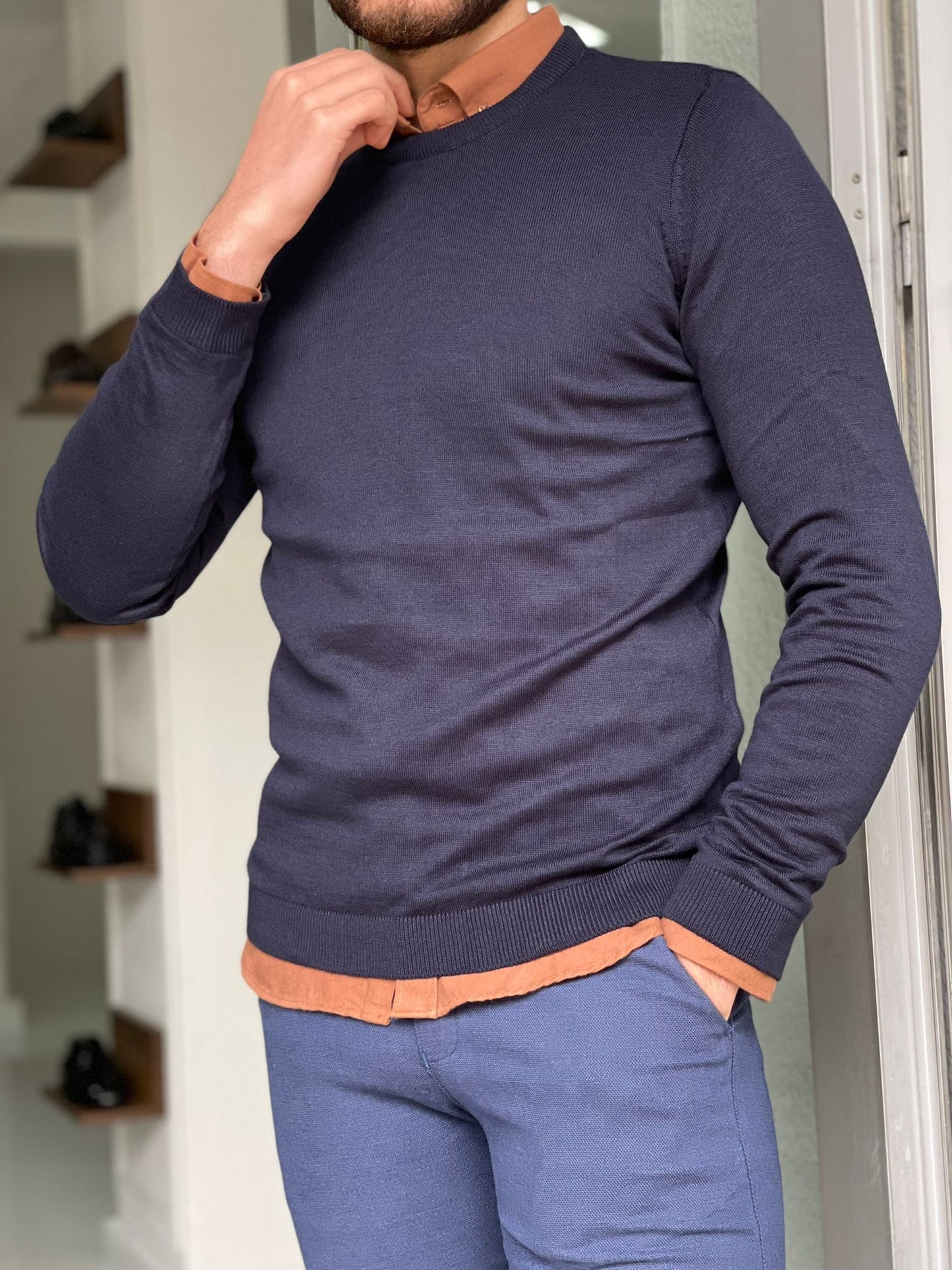 Jake Navy Blue Slim Fit Sweater