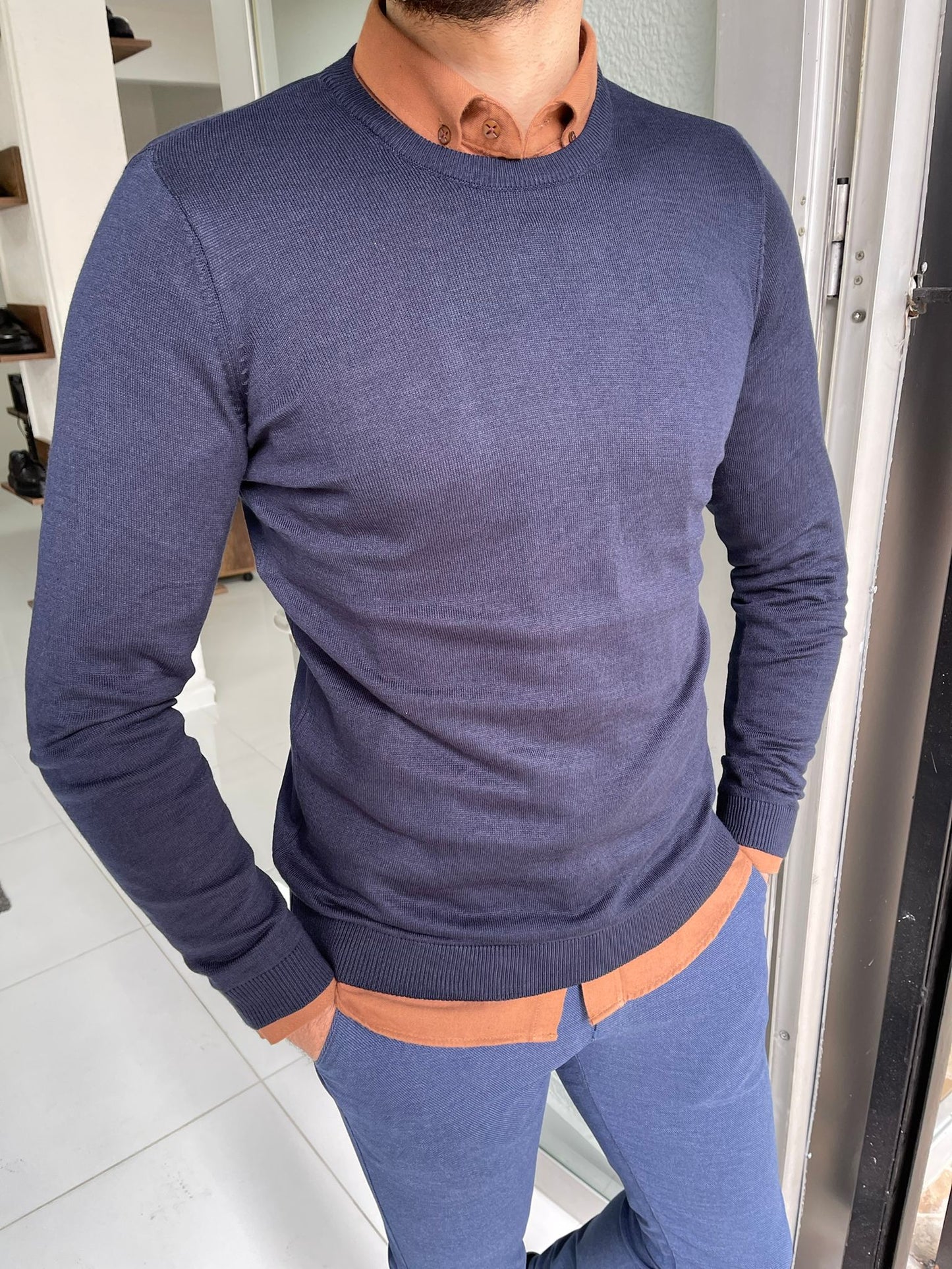 Jake Navy Blue Slim Fit Sweater