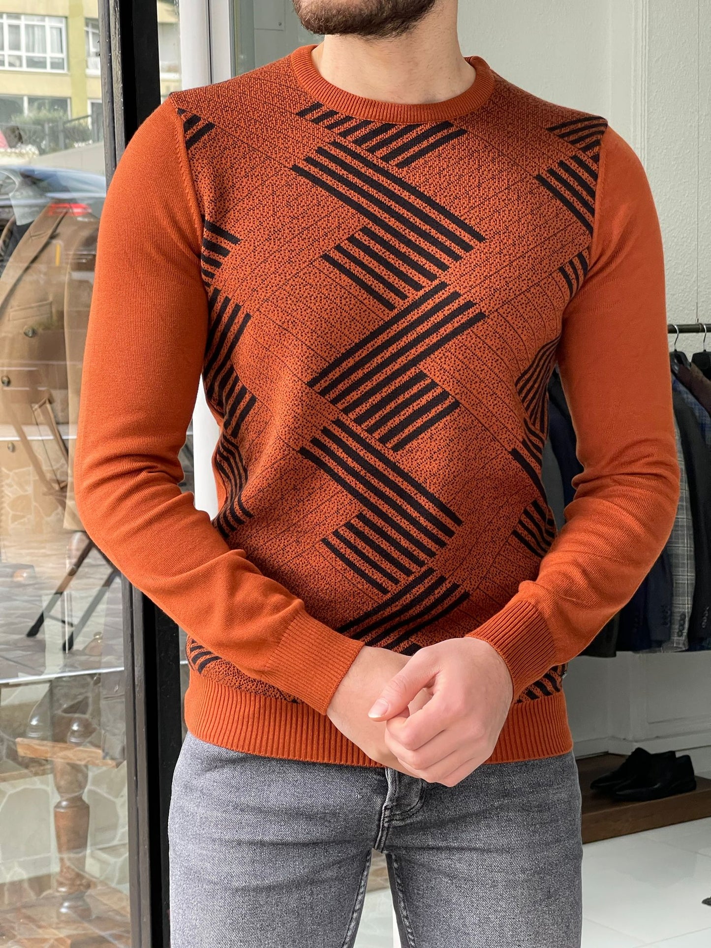 Tucson Tile Patterned Slim Fit Sweater