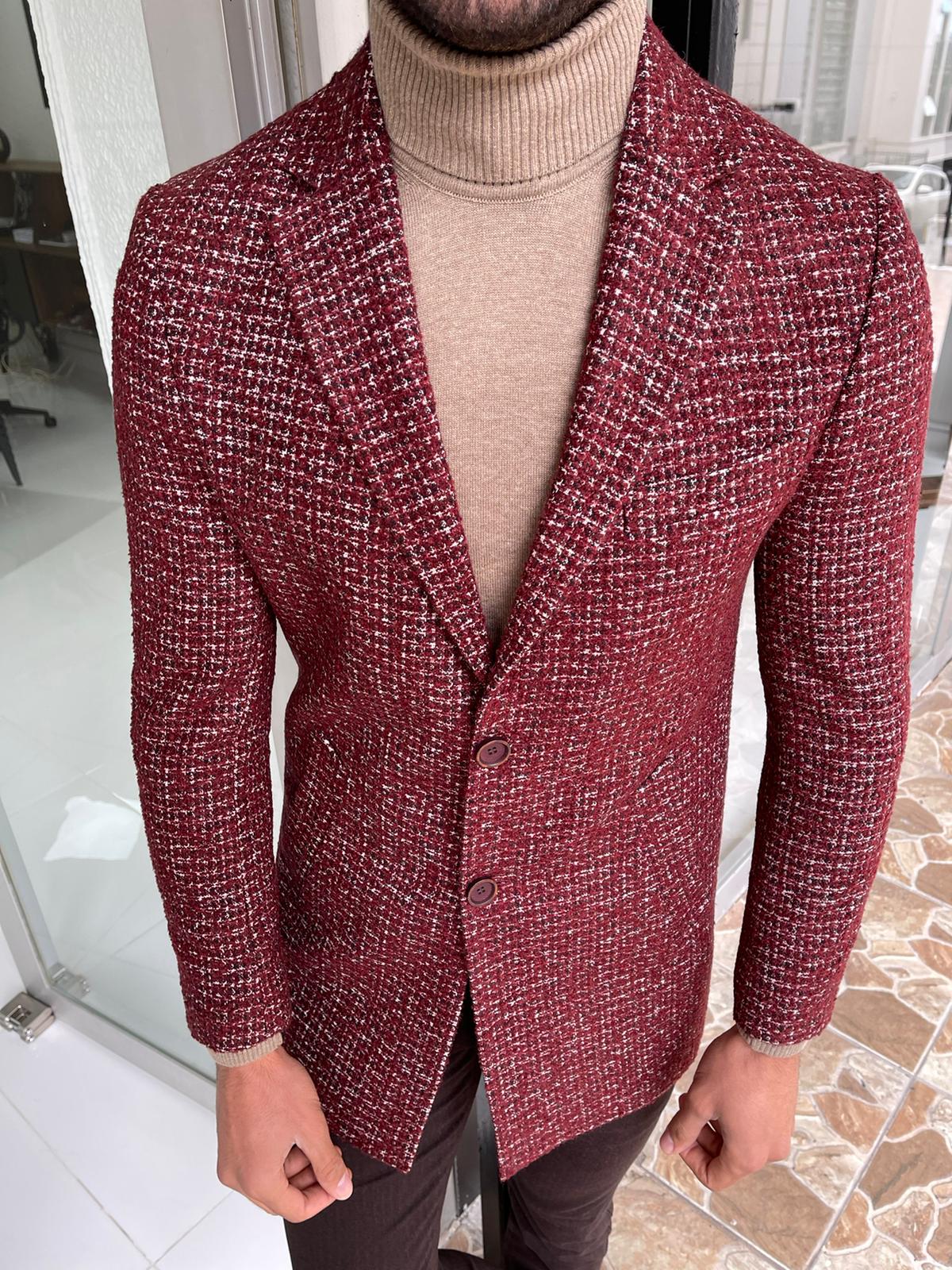 Hamilton Claret Red Patterned Slim Fit Coat