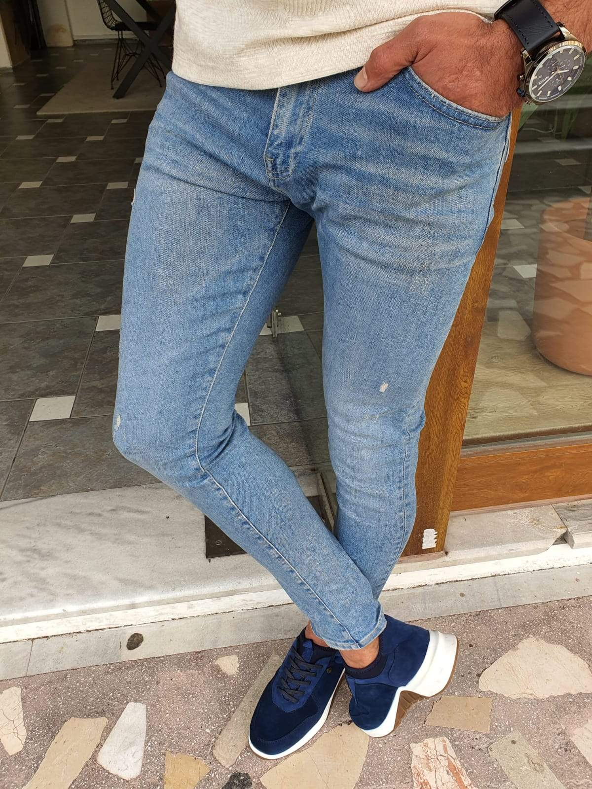 Elmore Blue Ripped Slim Fit Jeans