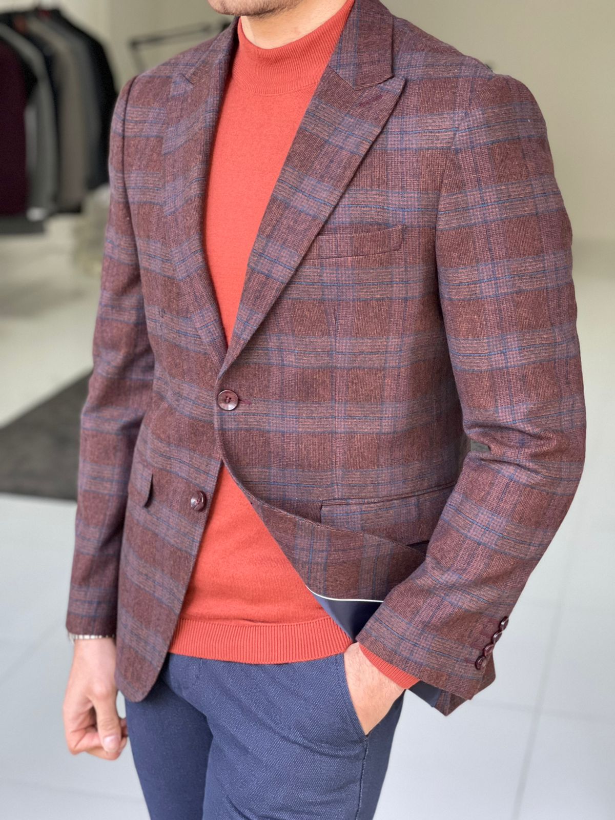 Orlando Tile Plaid Slim Fit Blazer