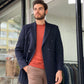 Denver Navy Blue Double Breasted Slim Fit Coat