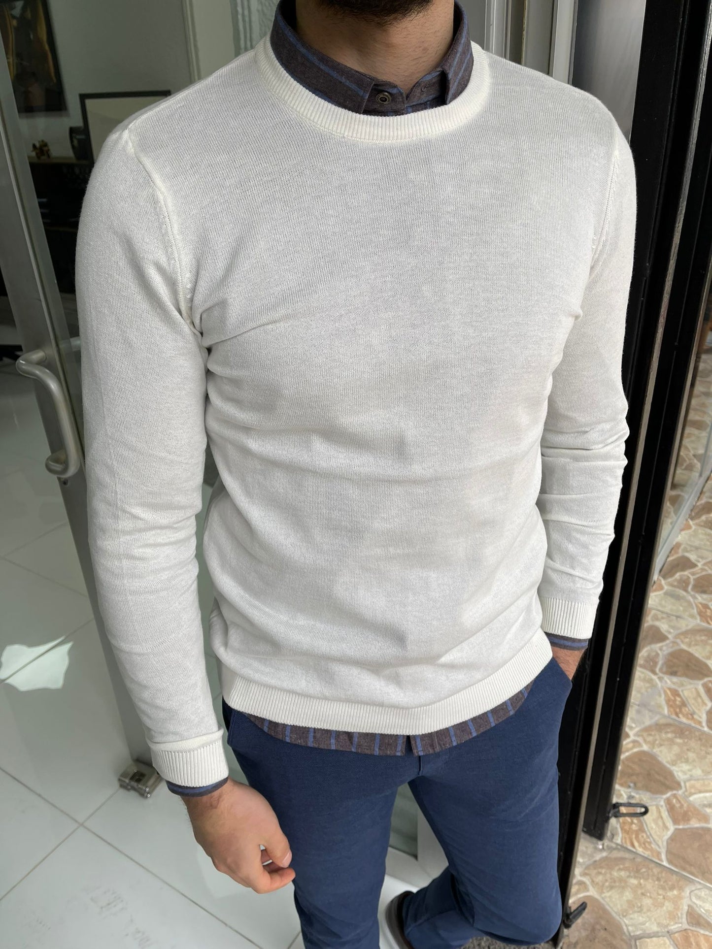 Jake Ecru Slim Fit Sweater