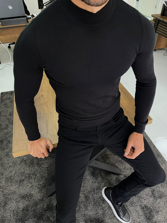 Dayton Black Slim Fit Half Turtleneck Sweater