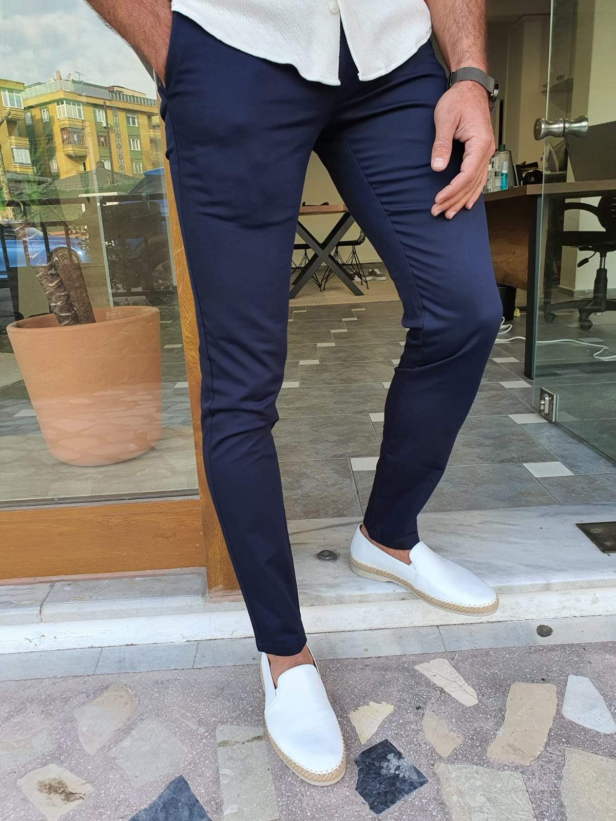 Geneva Navy Blue Slim Fit Pants