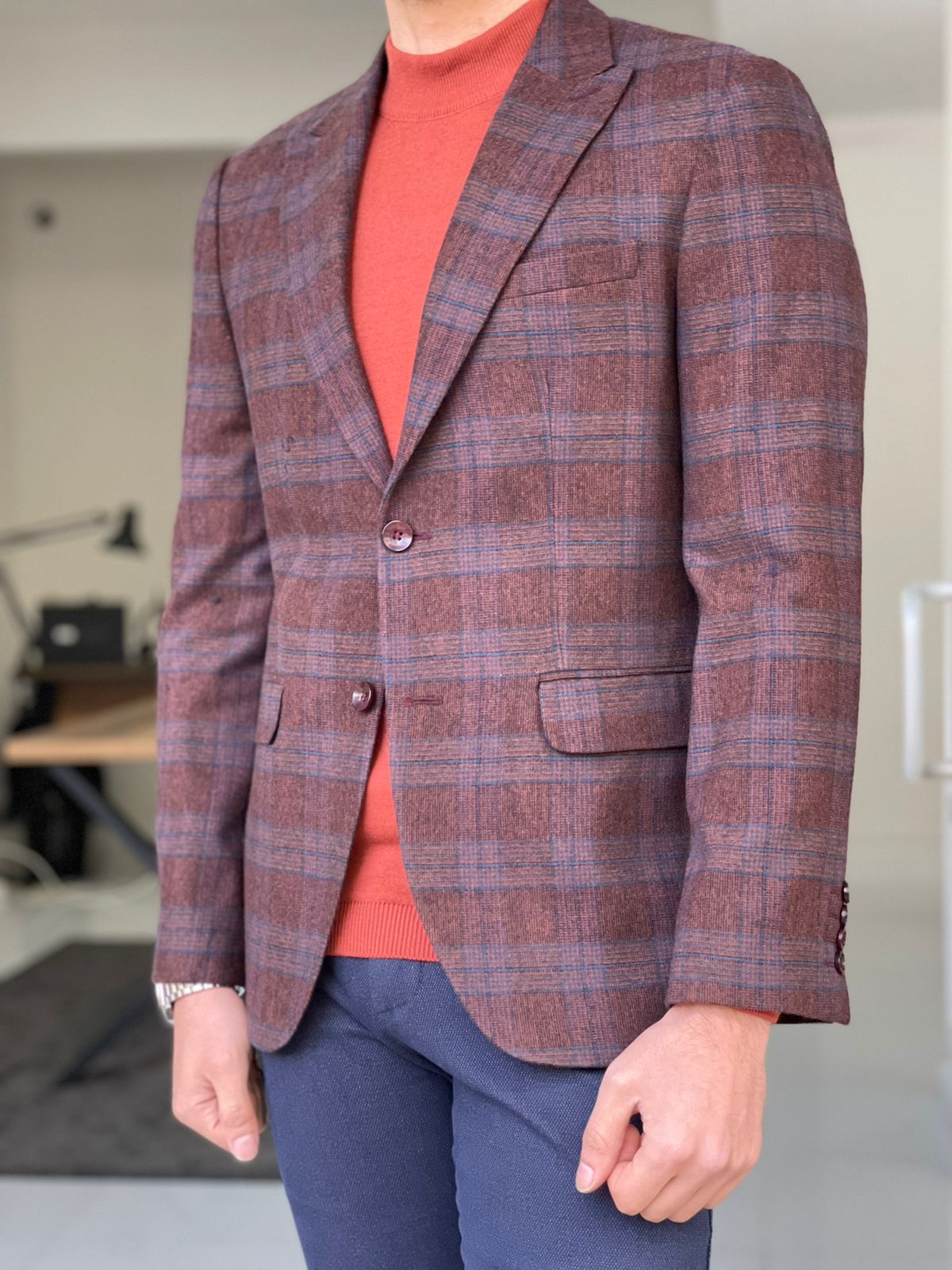 Orlando Tile Plaid Slim Fit Blazer