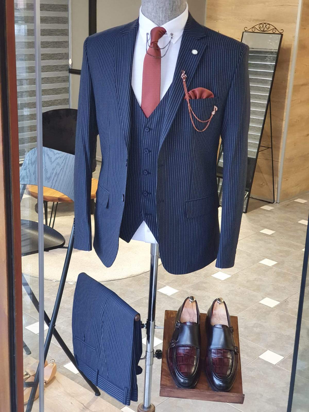 Varese Navy Blue Striped Slim Fit Suit