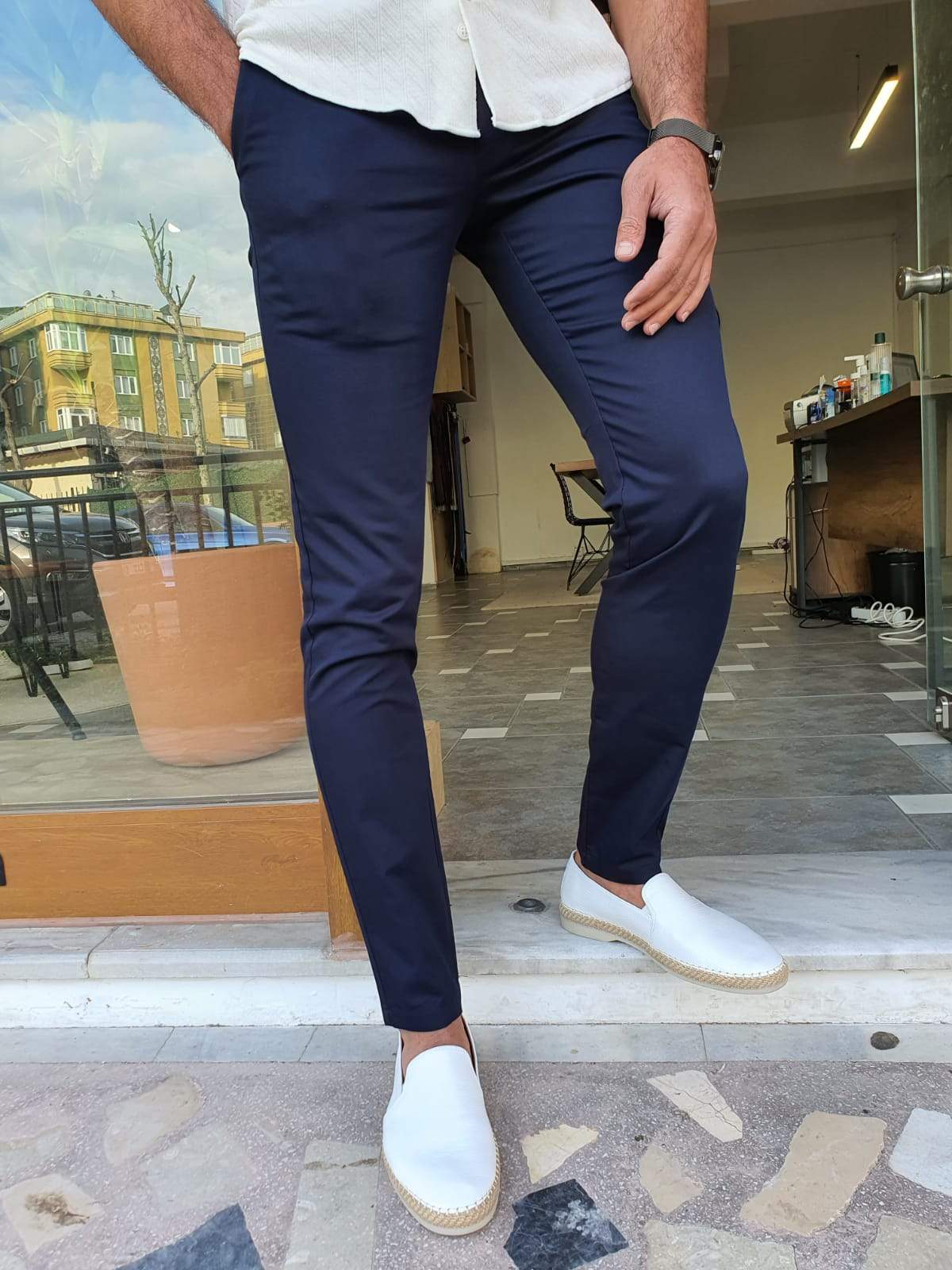 Geneva Navy Blue Slim Fit Pants