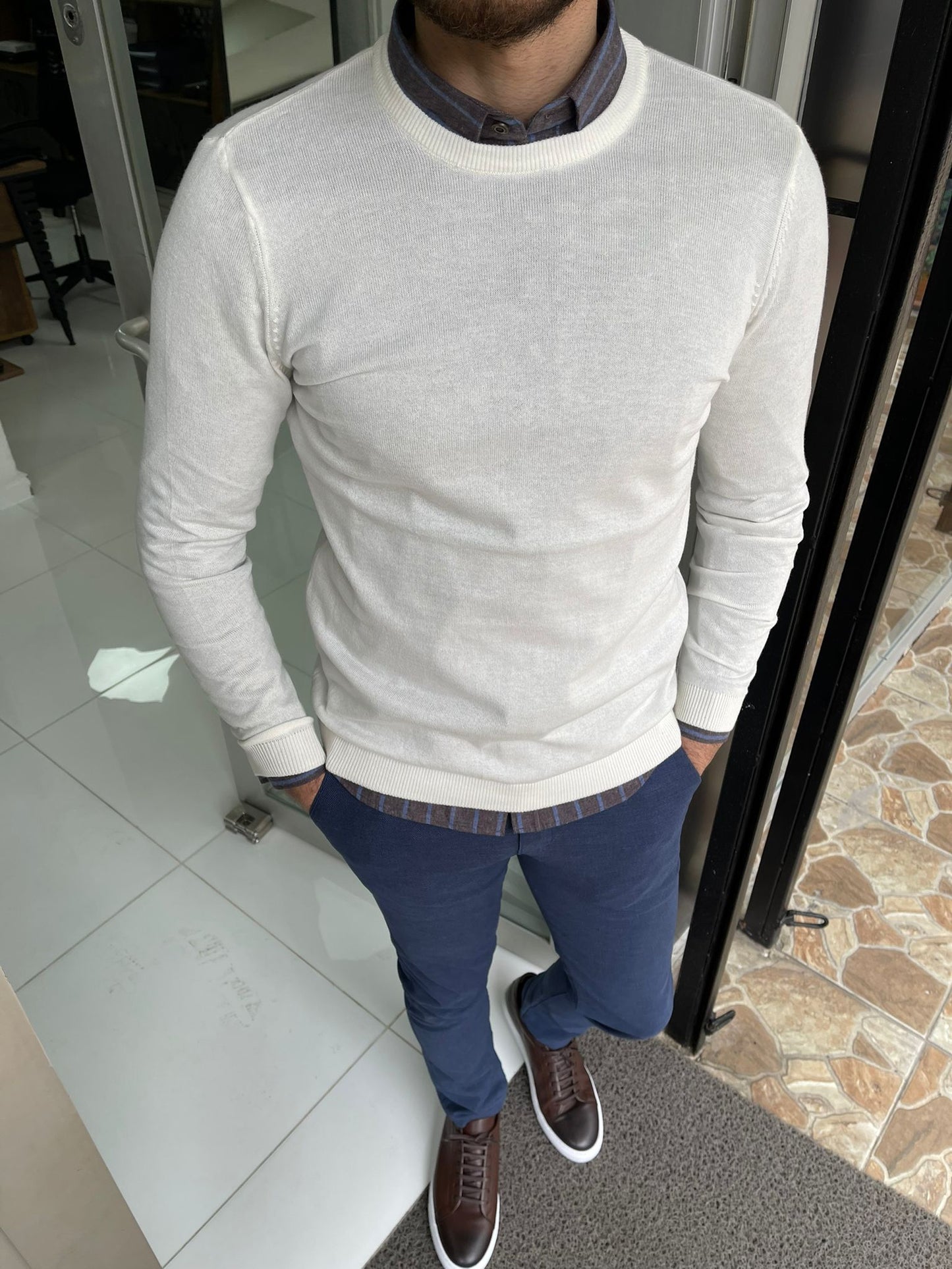 Jake Ecru Slim Fit Sweater