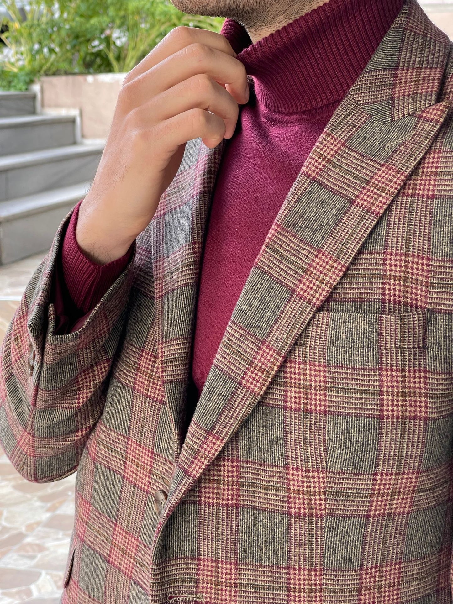 Orlando Beige Plaid Slim Fit Blazer