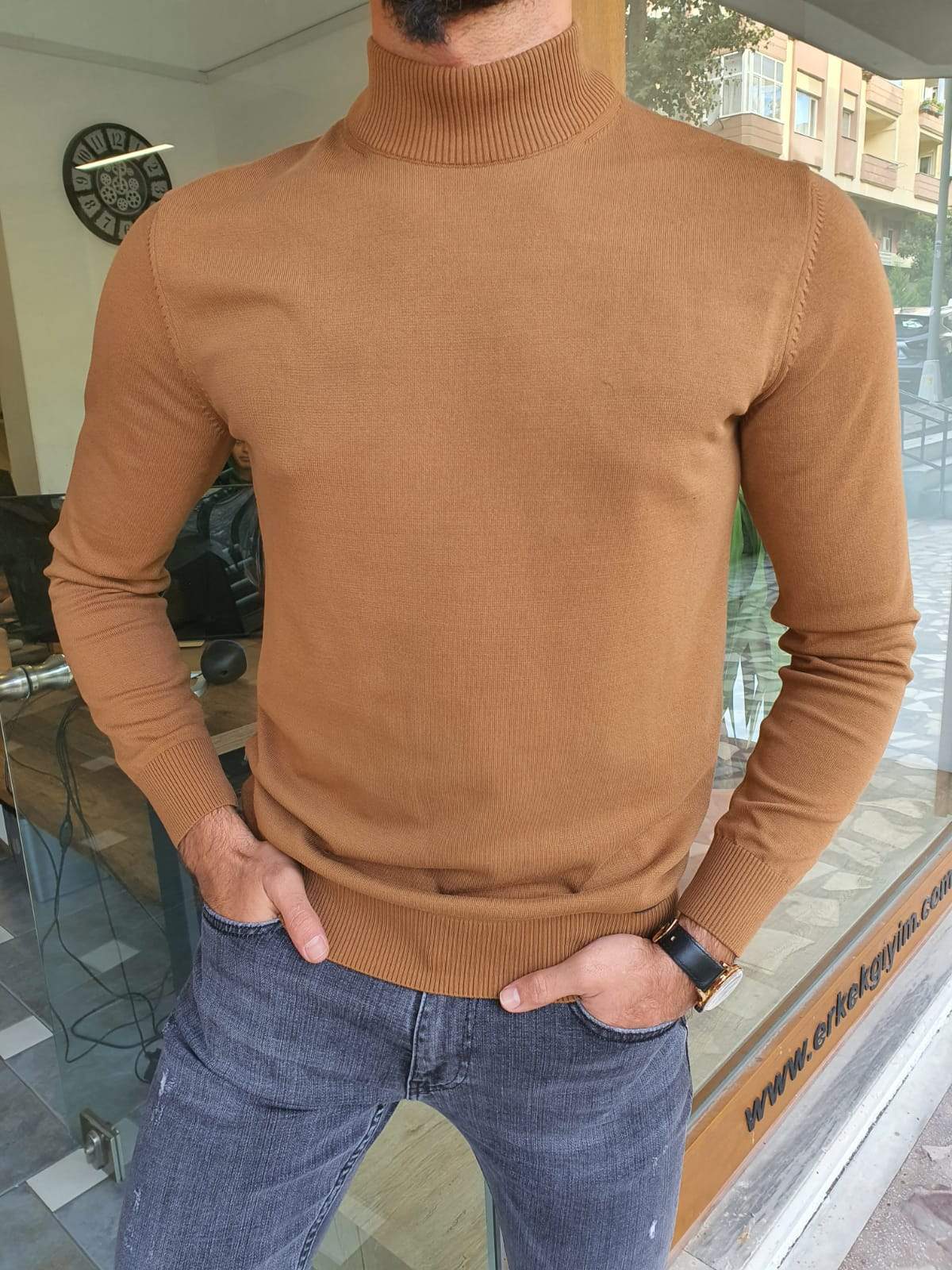 Aachen Brown Slim Fit Sweater