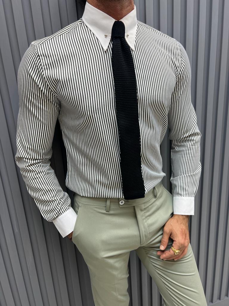 Ned Gray Striped Slim Fit Shirt