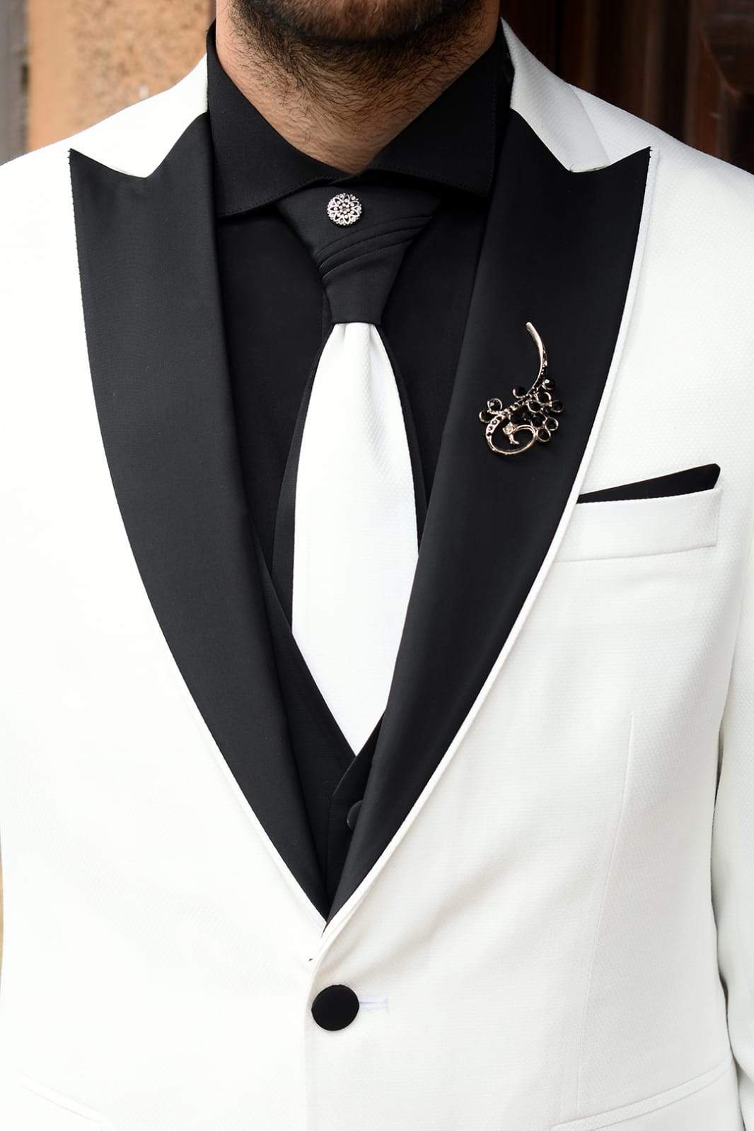 Marna Ecru Slim Fit Tuxedo Suit