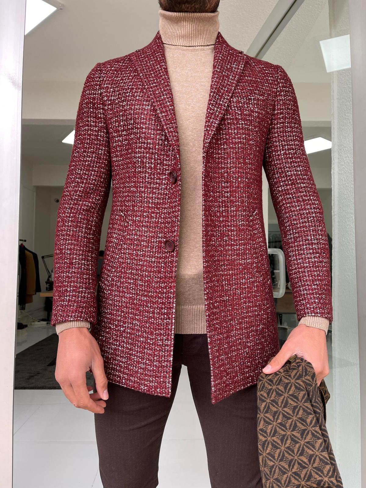 Hamilton Claret Red Patterned Slim Fit Coat