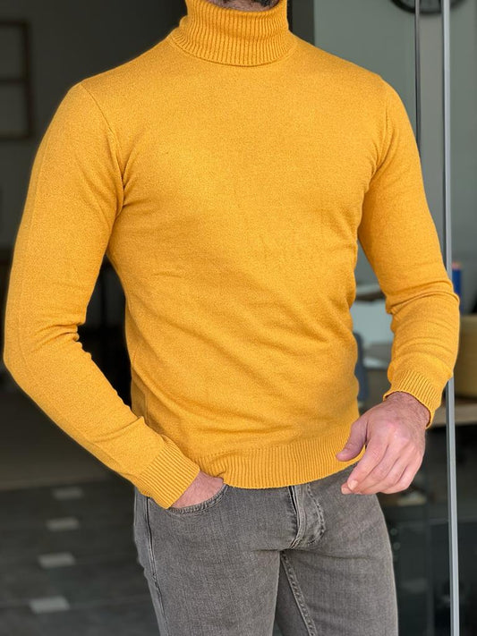 Tayler Yellow Slim Fit Turtleneck Sweater