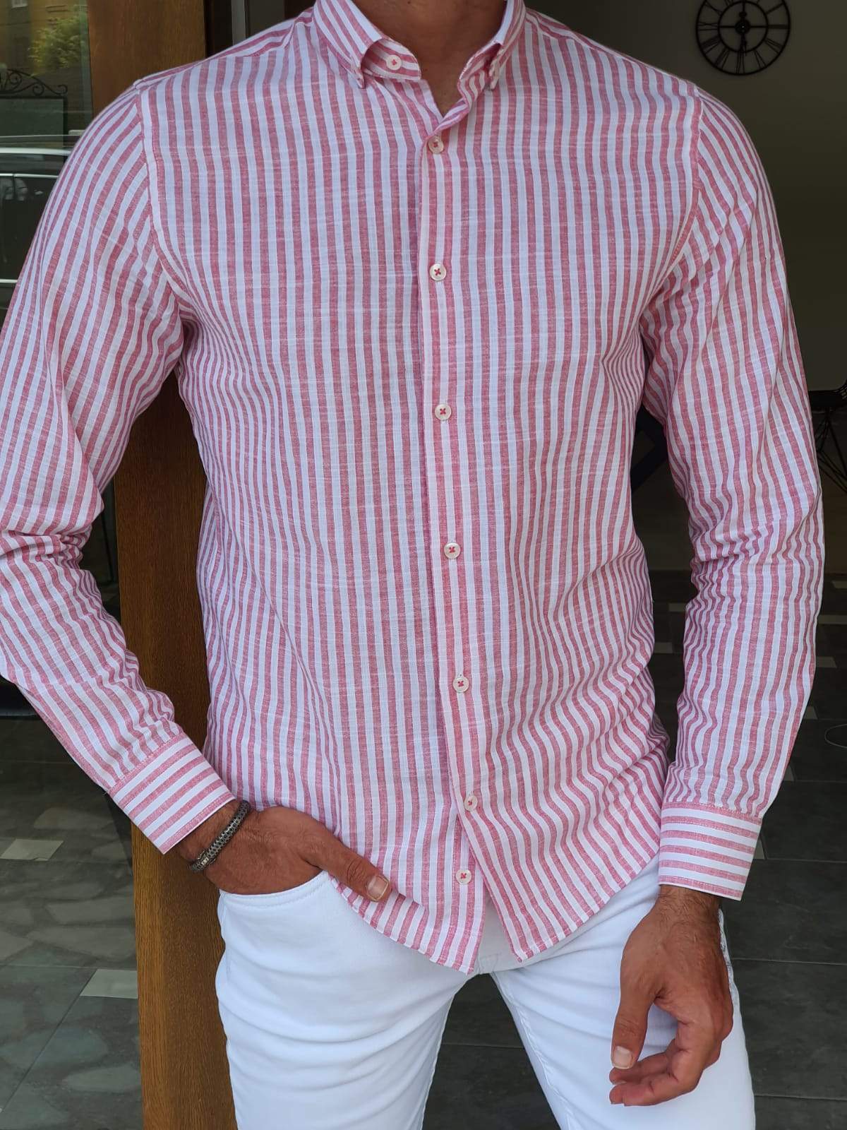 Guarda Red Striped Slim Fit Shirt