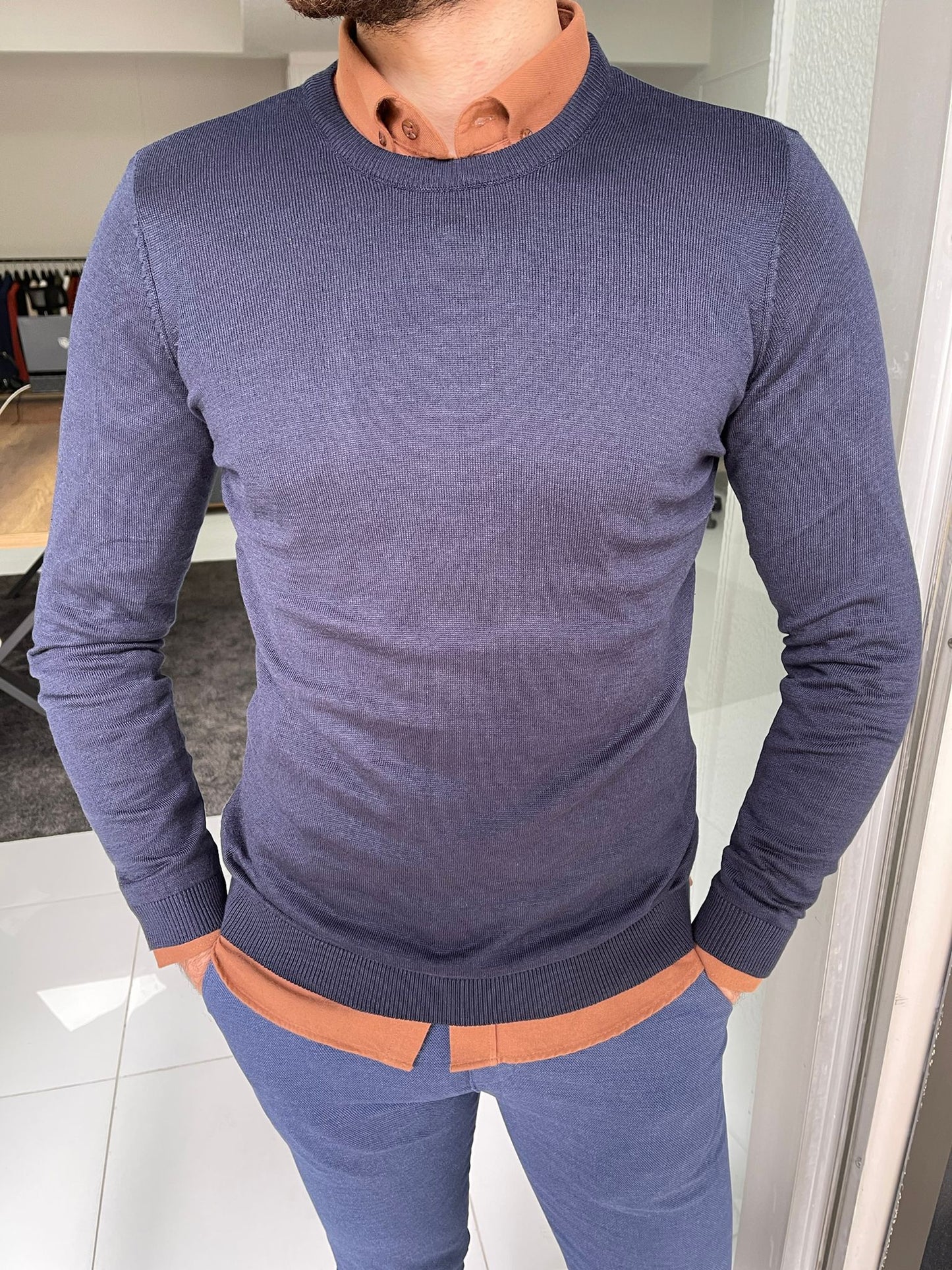 Jake Navy Blue Slim Fit Sweater