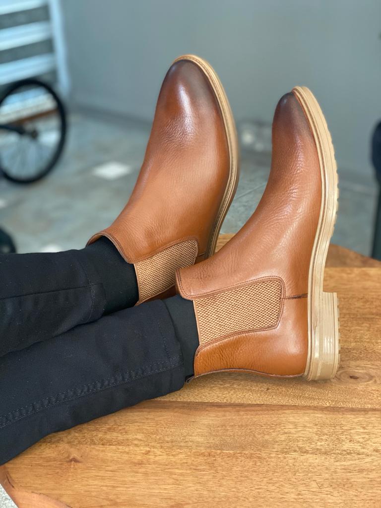 Dallas Camel Leather Chelsea Boots