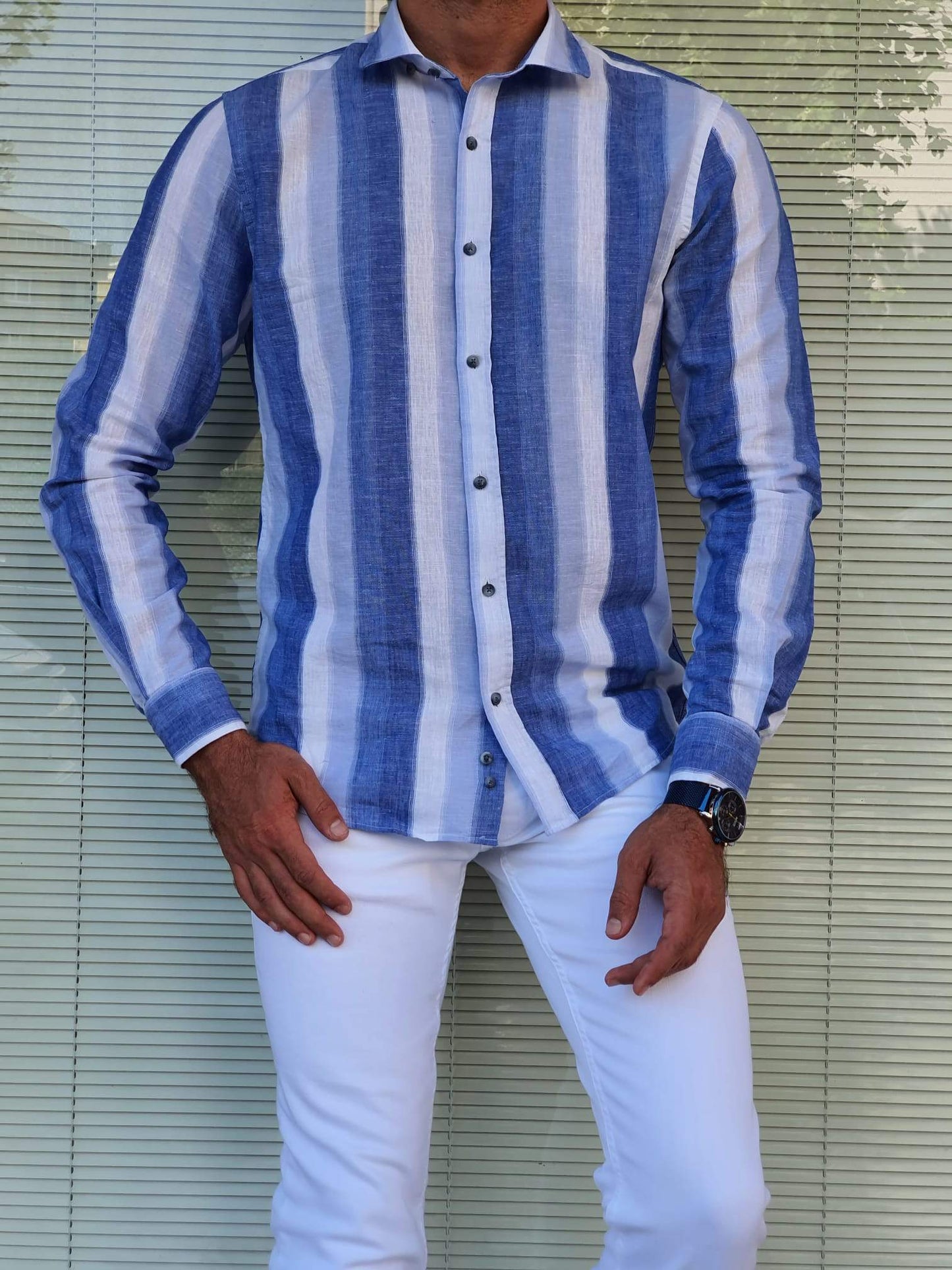 Elmore Blue Striped Slim Fit Shirt