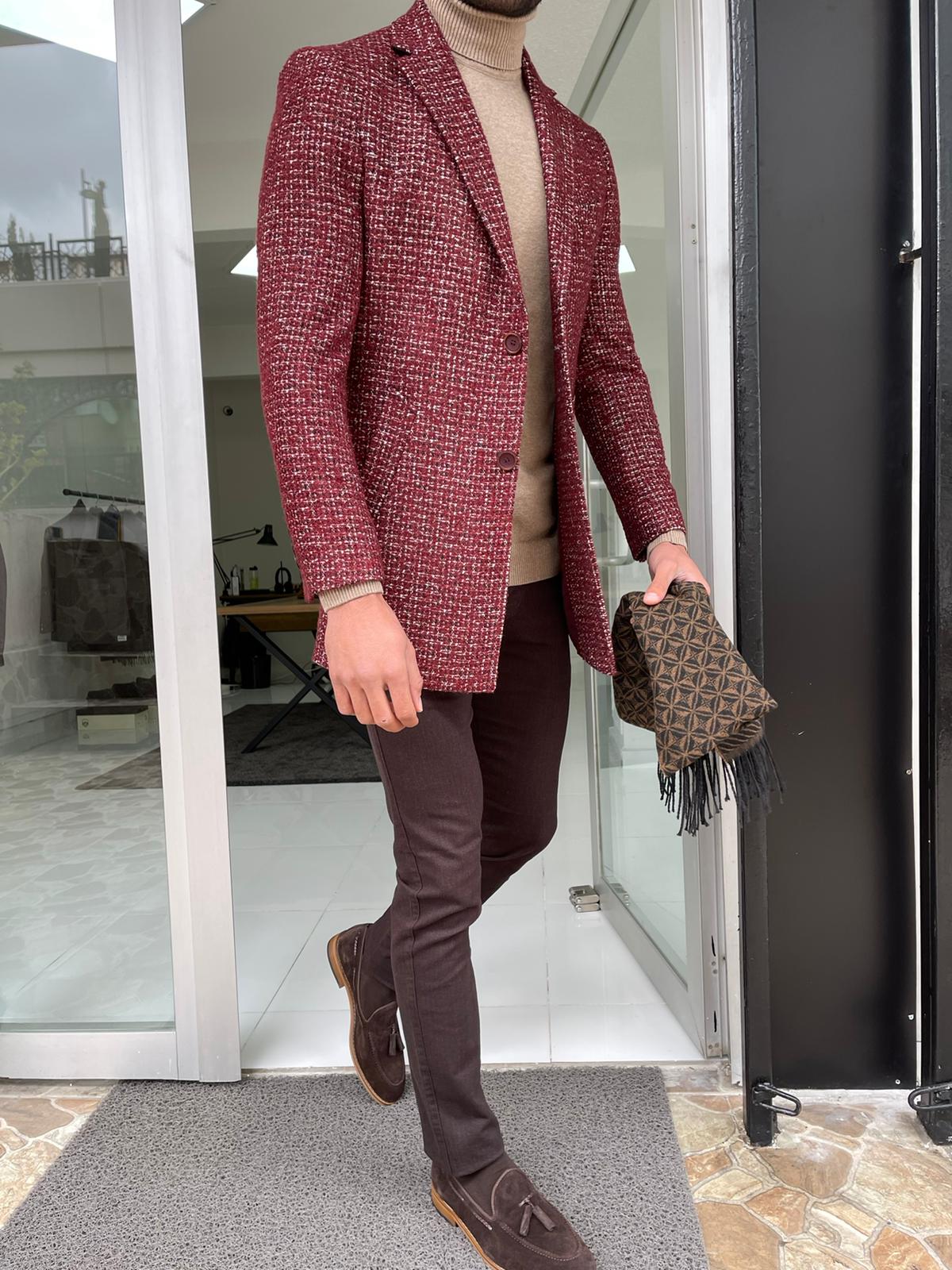 Hamilton Claret Red Patterned Slim Fit Coat