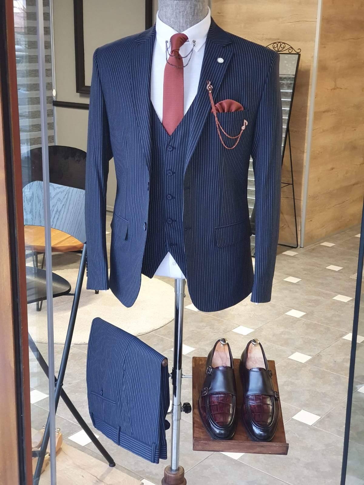 Varese Navy Blue Striped Slim Fit Suit