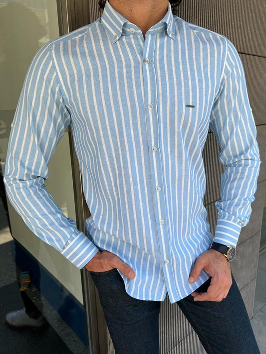 Gareth Blue Striped Slim Fit Shirt