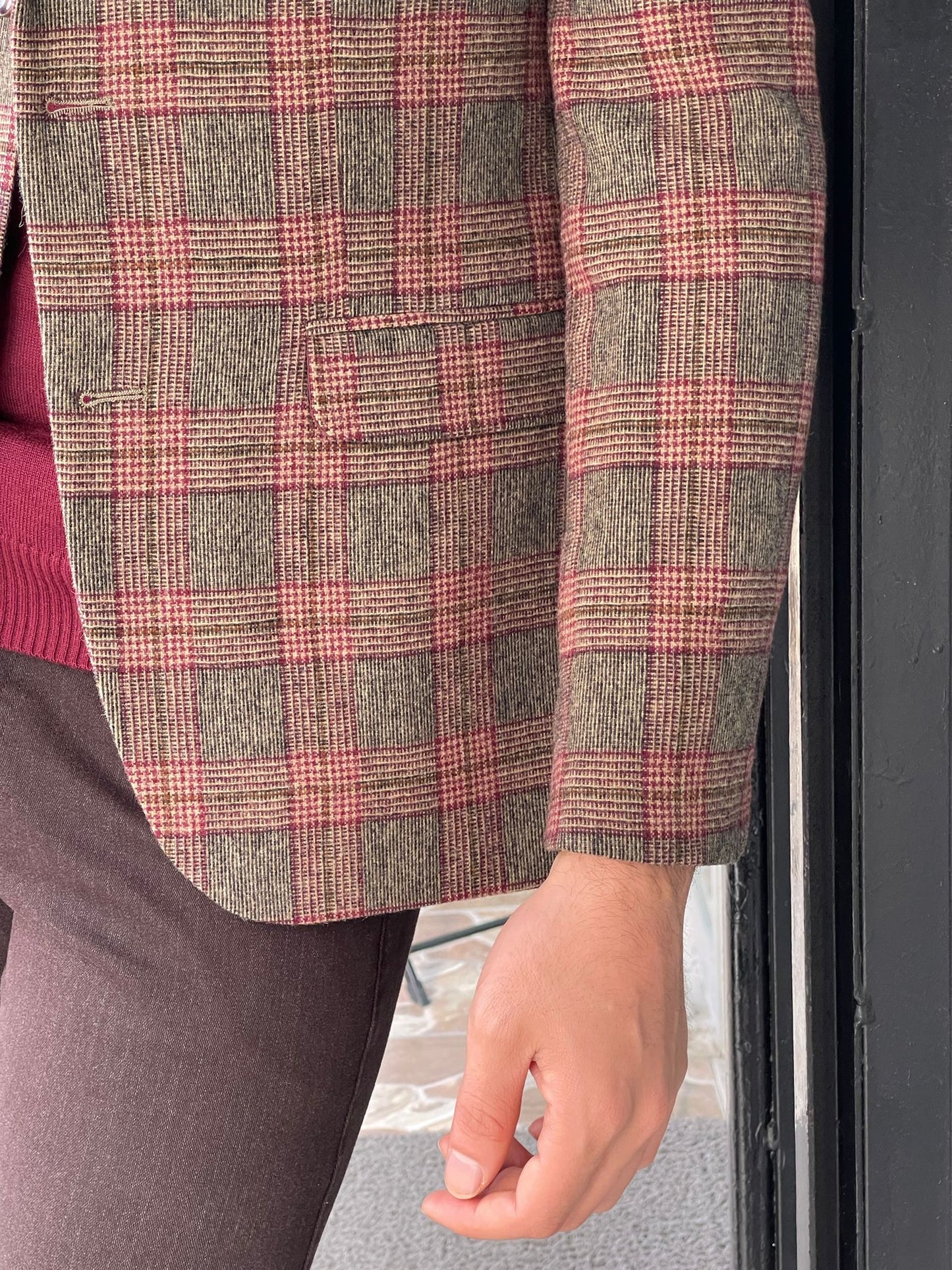 Orlando Beige Plaid Slim Fit Blazer