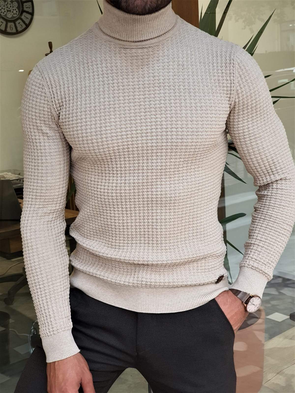 Lucca Beige Turtleneck Knitwear