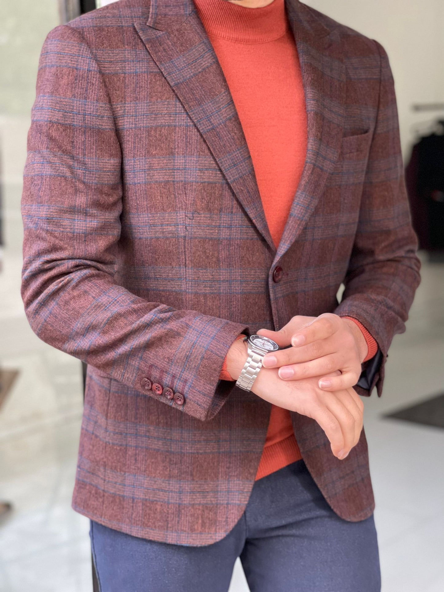 Orlando Tile Plaid Slim Fit Blazer