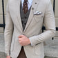 David Beige Self-Patterned Slim Fit Blazer