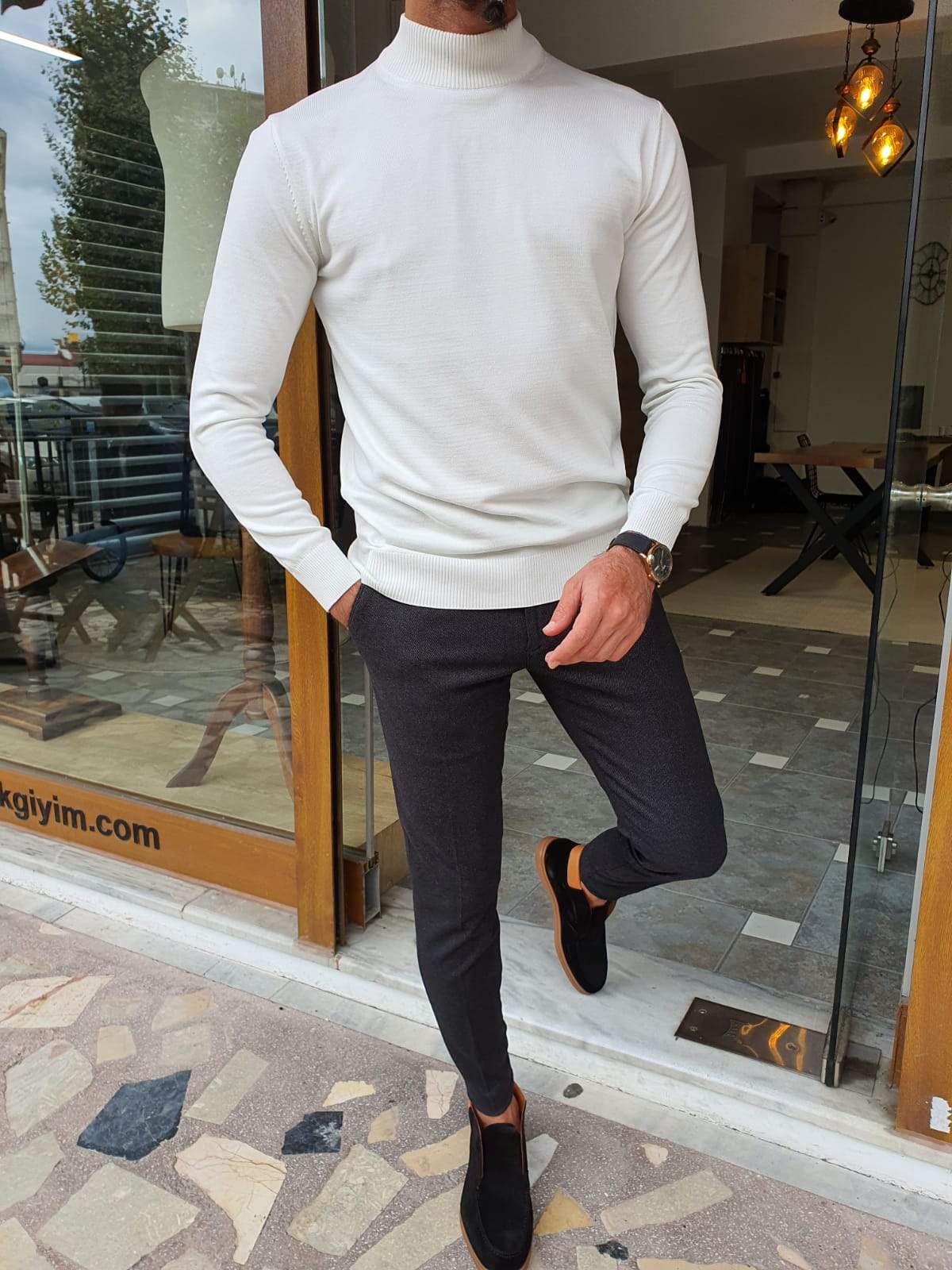 Aachen White Slim Fit Sweater