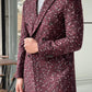Denver Claret Red Patterned Double Breasted Slim Fit Coat
