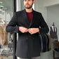 Denver Black Double Breasted Slim Fit Coat