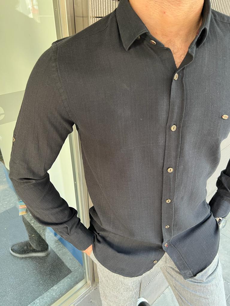 Leno Black Slim Fit Shirt