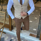 Augusta Beige Slim Fit Buttoned Vest