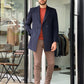 Denver Navy Blue Double Breasted Slim Fit Coat