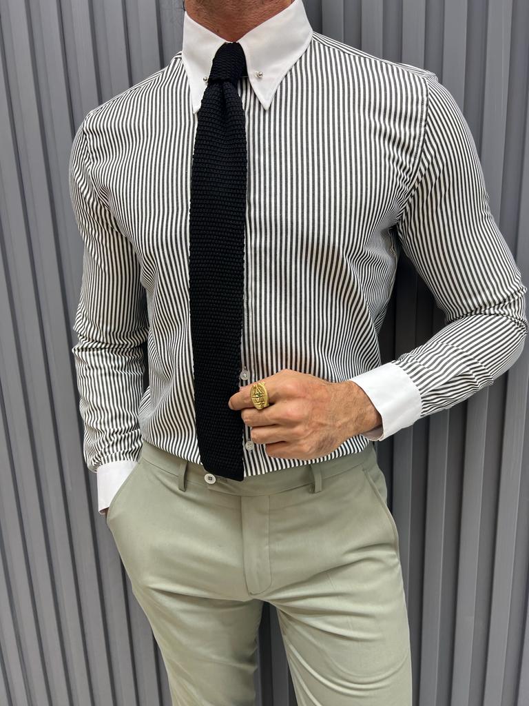 Ned Gray Striped Slim Fit Shirt