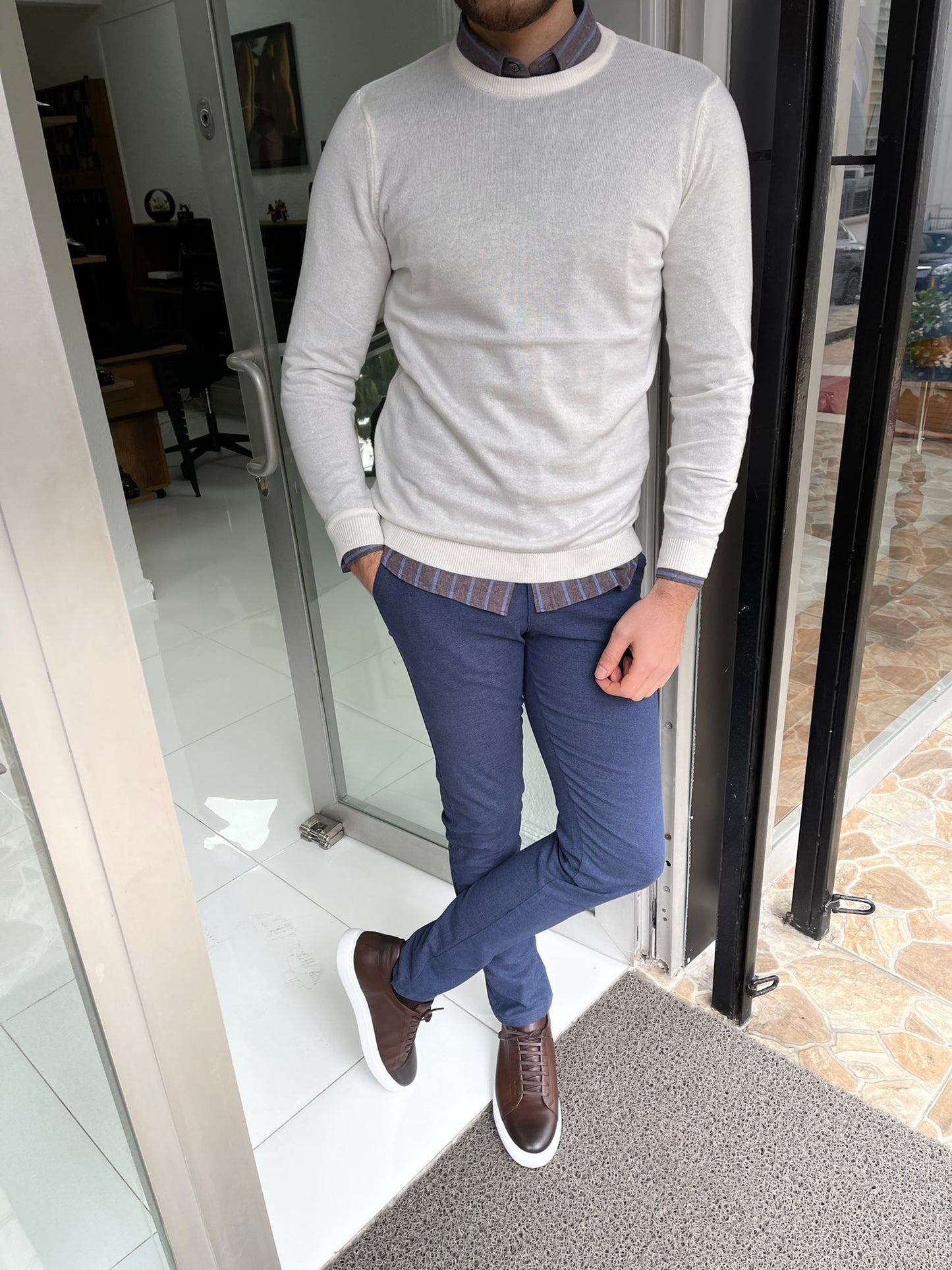 Jake Ecru Slim Fit Sweater