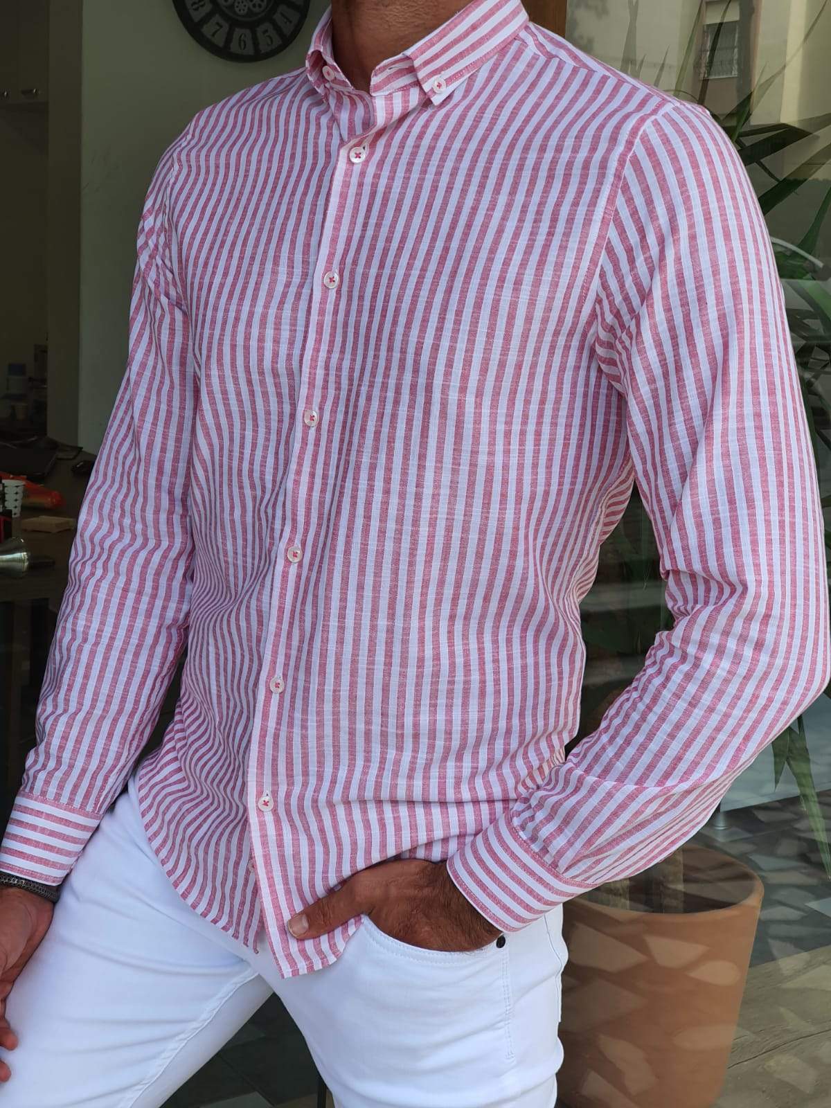 Guarda Red Striped Slim Fit Shirt