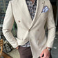 Nyon Beige Double Breasted Slim Fit Blazer