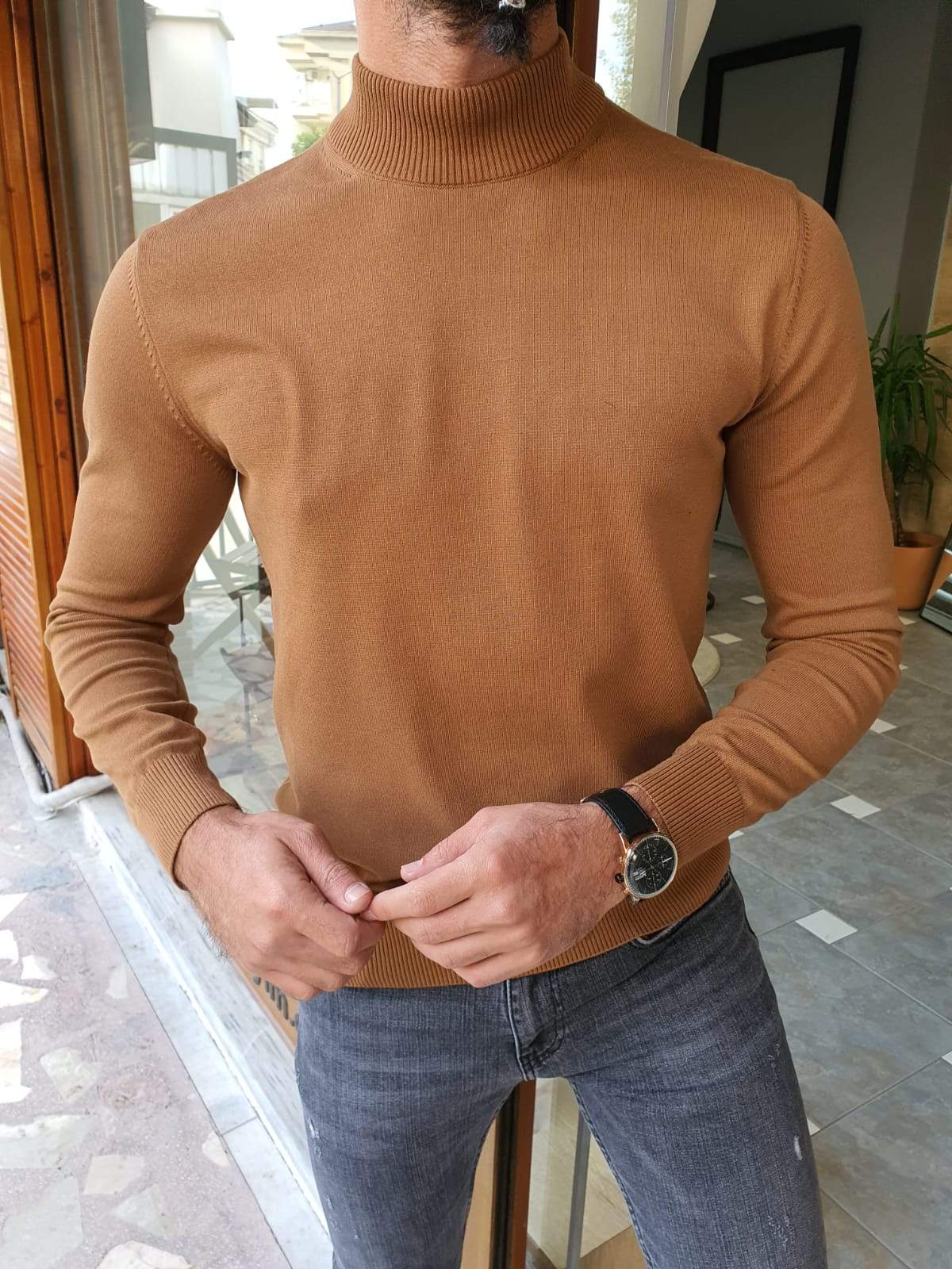 Aachen Brown Slim Fit Sweater