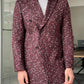 Denver Claret Red Patterned Double Breasted Slim Fit Coat